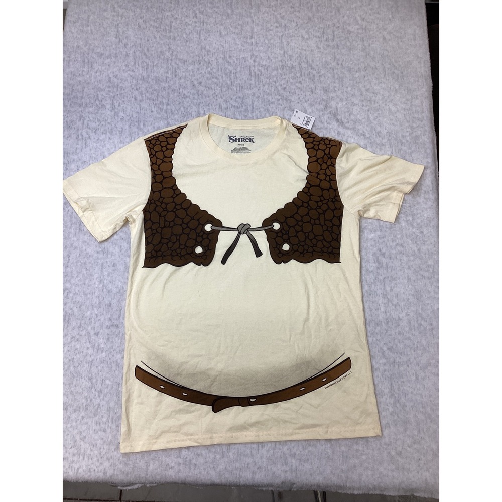 DreamWorks Shrek Costume Graphic T-Shirt Mens Medium Cream Brown Vest 5USK00HMP2